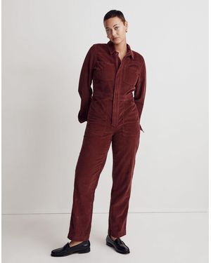 MW Corduroy Belted Jumpsuit - Red