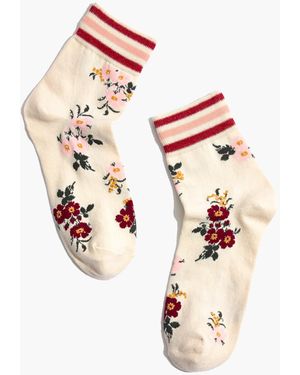 MW Athletic Stripe Sweet Blossoms Ankle Socks - White