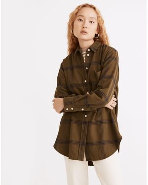 MW Flannel Oversized Ex-Boyfriend Tunic Shirt - Brown