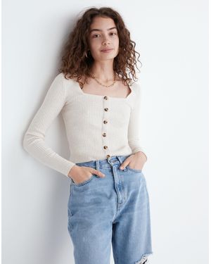 MW Rosseau Square-Neck Crop Cardigan Top - White