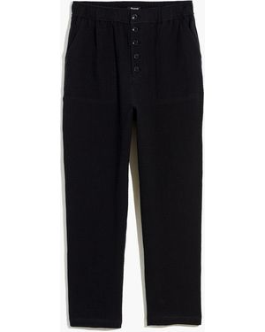 MW Plus Cotton-Linen Pull-On High-Rise Tapered Pants: Button-Front Edition - Black