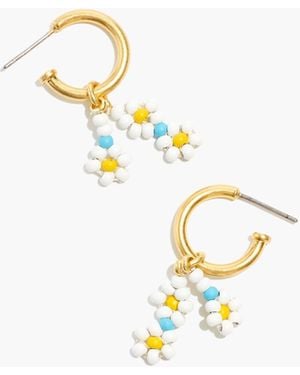 MW Seed Bead Daisy Huggie Hoop Earrings - Metallic