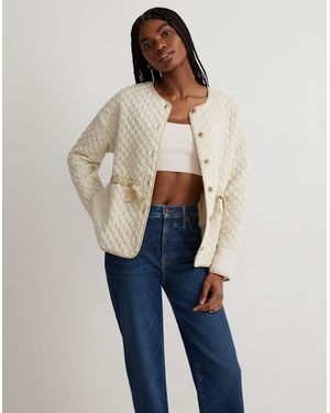 MW Quilted Jacquard Snap-Front Collarless Jacket - Blue