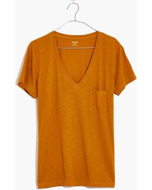 MW Whisper Cotton V-Neck Pocket Tee - Orange