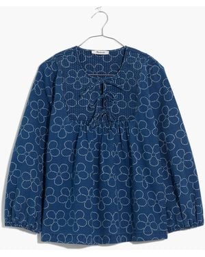 MW Quilted Tie-Front Bib Top - Blue