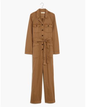 MW Long-Sleeve Tie-Waist Fatigue Jumpsuit - Natural