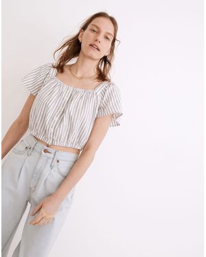 MW Flutter-Sleeve Button-Front Crop Top - White