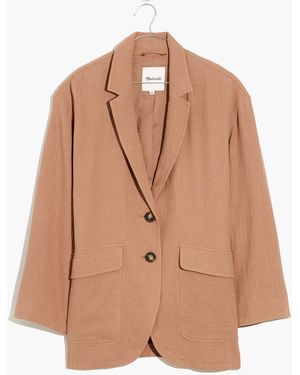 MW Plus Cotton-Linen Relaxed Larsen Blazer - White