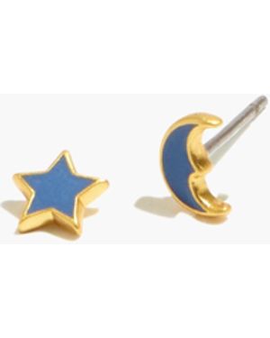 MW Star And Moon Enamel Stud Earrings - White