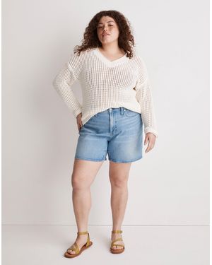 MW Plus Open-Stitch V-Neck Pullover Jumper - Blue