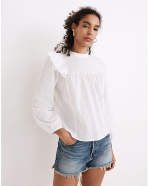 MW Ruffle-Yoke Puff-Sleeve Top - White