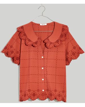 MW Embroidered Eyelet Collared Shirt