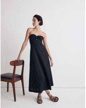 MW 100% Linen Cutout Strapless Midi Dress - Blue