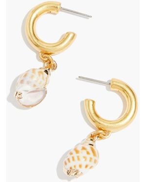 MW Plated Shell Charm Huggie Hoop Earrings - White