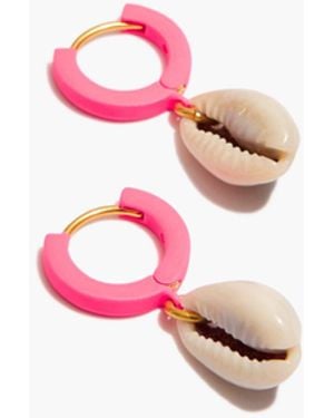 MW Cowrie Shell Charm Neon Hoop Earrings - Pink