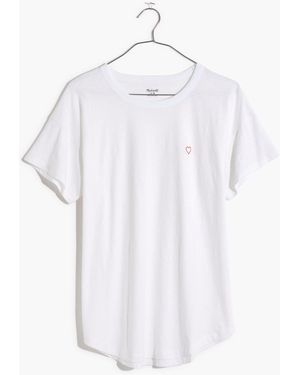 MW Heart Embroidered Whisper Cotton Rib-Crewneck Tee - White