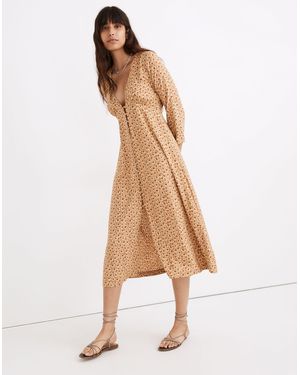 MW Deep-V Button-Front Midi Dress - Natural