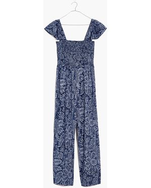 MW Petite Lucie Smocked Wide-Leg Jumpsuit - Blue