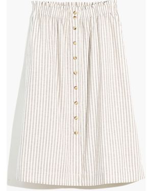 MW Plus Striped Button-Front Pull-On Midi Skirt - White
