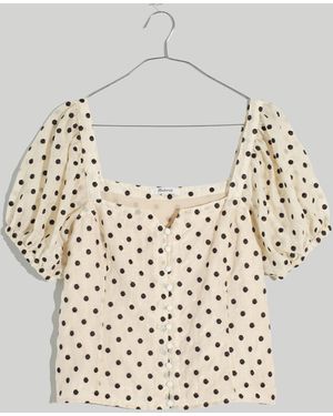 MW Embroidered Organza Puff-Sleeve Top - Grey
