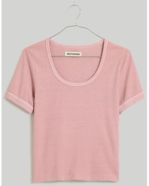 MW Rivet &Amp; Thread Ribbed U-Neck Tee - Pink