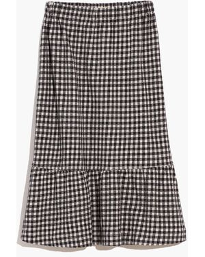 MW Gingham Seersucker Knit Pull-On Midi Skirt - White