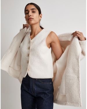 MW Pebbled Faux Shearling Button-Front Vest - Natural