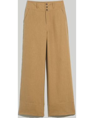 MW Button-Front Cuffed Wide-Leg Trousers - Natural