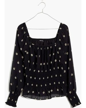 MW (Re)Sourced Georgette Square-Neck Smock-Waist Top - Black