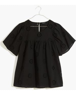 MW Daisy Eyelet Flutter-Sleeve Yoke Top - Black