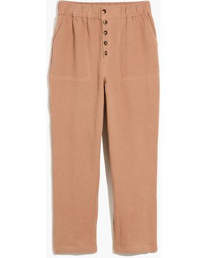 MW Plus Cotton-Linen Pull-On High-Rise Tapered Pants: Button-Front Edition - White