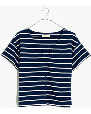 MW V-Neck Button-Front Boxy-Crop Tee - Blue