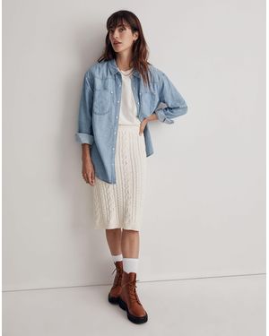 MW Cable-Knit Midi Sweater Skirt - Blue