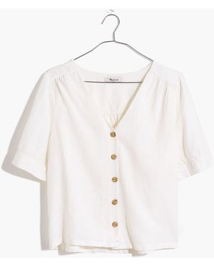 MW Linen-Blend Plaza Button-Front Shirt - White