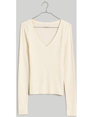 MW Plus Brightside Finerib V-Neck Long-Sleeve Tee - Natural