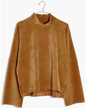 MW Texture &Amp; Thread Velour Corduroy Mockneck Top - Brown