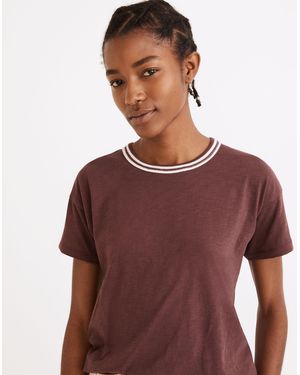 MW Whisper Cotton Rib-Crewneck Ringer Tee - Purple