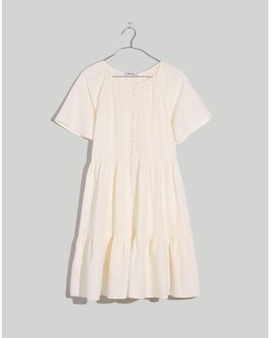 MW Linen-Blend Flutter-Sleeve Tiered Mini Dress - White