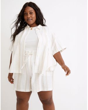 MW Plus Linen-Blend Short-Sleeve Safari Shirt: Undyed Edition - White