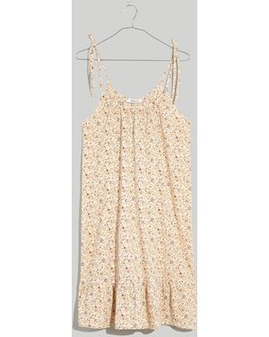 MW Crinkle Tie-Strap Ruffle-Hem Cover-Up Dress - Natural