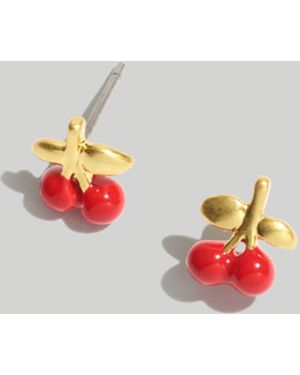 MW Enamel Cherry Stud Earrings - White