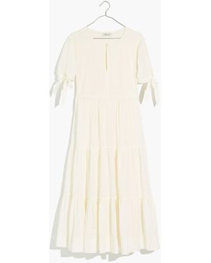 MW Tie-Sleeve Tiered Midi Dress - White