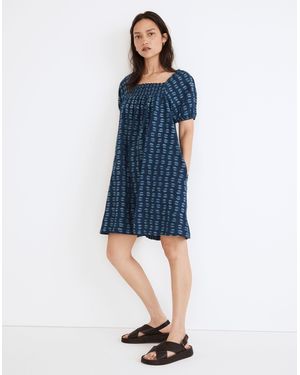 MW Puff-Sleeve A-Line Mini Dress - Blue