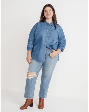 MW Plus Denim Button-Down Collar Oversized Shirt - Blue