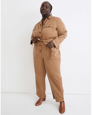 MW Plus Long-Sleeve Tie-Waist Fatigue Jumpsuit - Natural