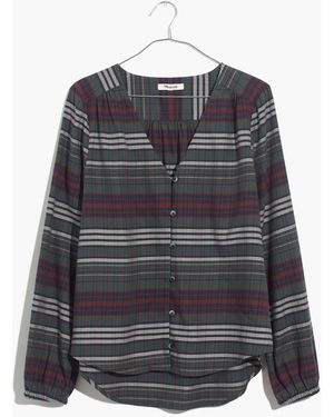 MW V-Neck Button-Down Shirt - Blue