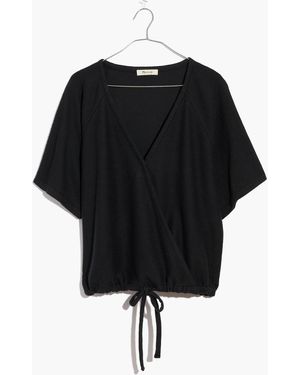 MW Drapey Ottoman Jacquard Wrap Top - Black