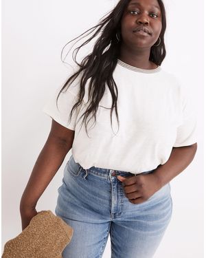MW Plus Whisper Cotton Rib-Crewneck Ringer Tee - White