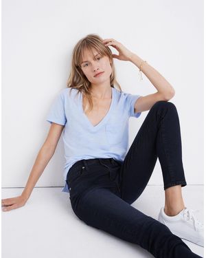 MW Whisper Cotton V-Neck Pocket Tee - Blue