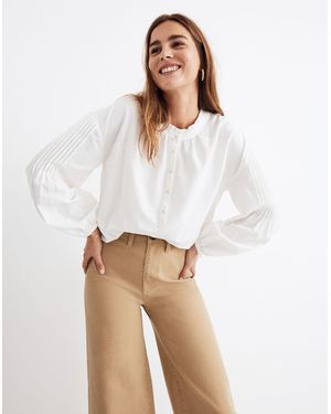 MW Pintuck-Sleeve Button-Down Top - White